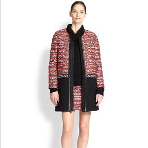 Milly Woven Bouclé Leather Trim Coat